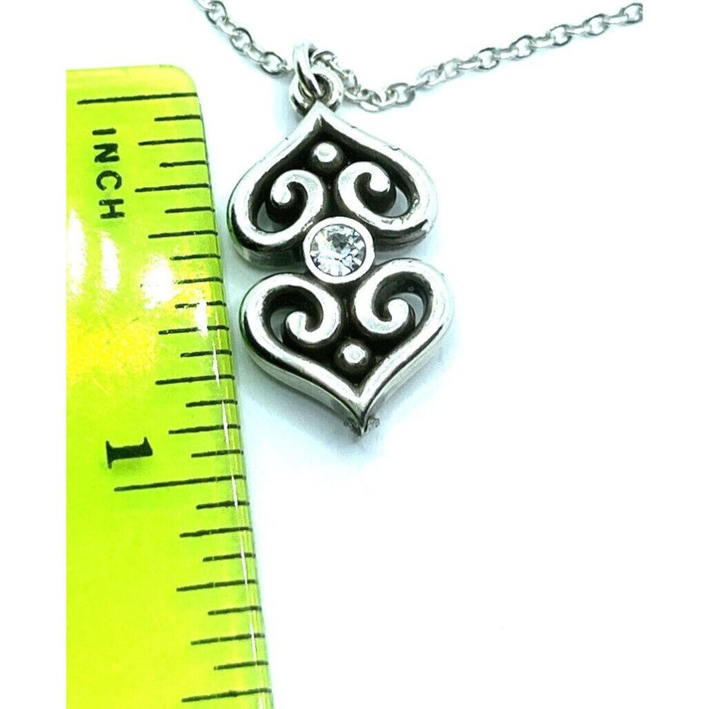 Brighton Alcazar Double Heart Pendant Crystals Toledo Silver Necklace 18" - Picture 7 of 7